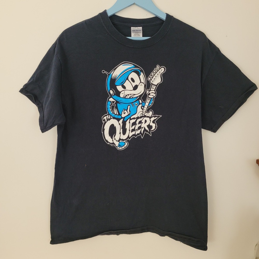 The Queers Graphic T-Shirt Men Large Black Punk Rock Astronaut Guitar Gildan Tee